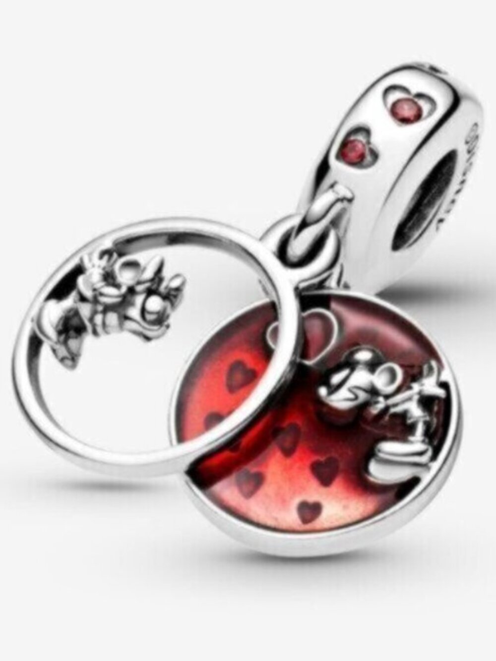 Pandora Silver Charm with Red Enamel and Heart Accents